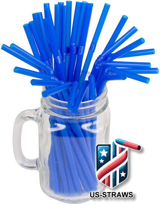 1 CASE - 6,500 (26x250) Flexible drinking straws 8.25 x 0.23 inch - color: blue