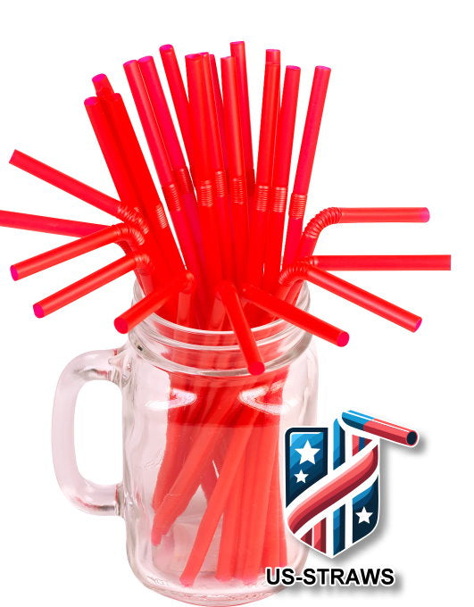 1 CASE - 6,500 (26x250) Flexible drinking straws 8.25 x 0.23 inch - color: red