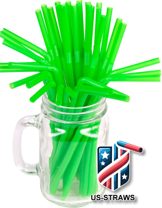 1 CASE - 6,500 (26x250) Flexible drinking straws 8.25 x 0.23 inch - color: green