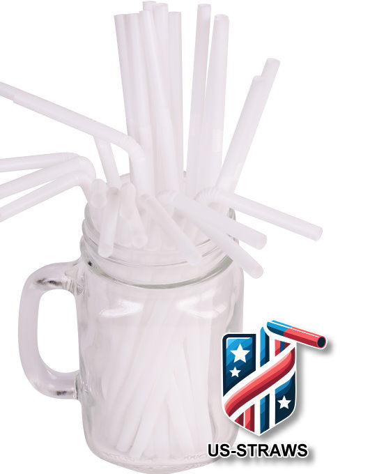 1 CASE - 6,500 (26x250) Flexible drinking straws 8.25 x 0.23 inch - color: white