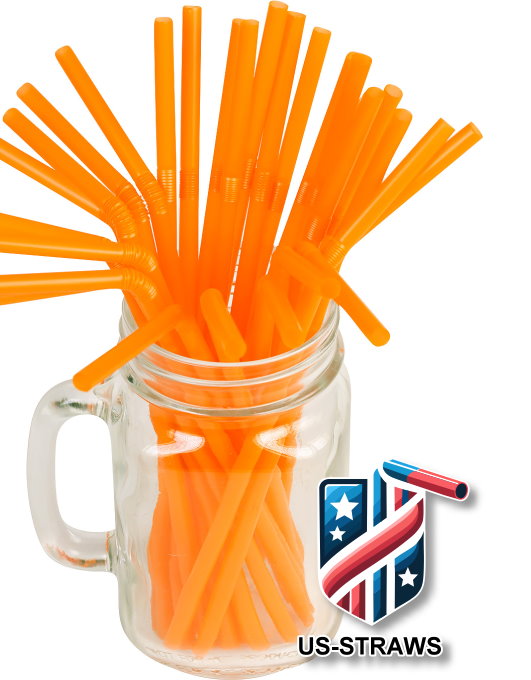 1 CASE - 6,500 (26x250) Flexible drinking straws 8.25 x 0.23 inch - color: orange