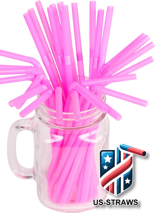 1 CASE - 6,500 (26x250) Flexible drinking straws 8.25 x 0.23 inch - color: pink