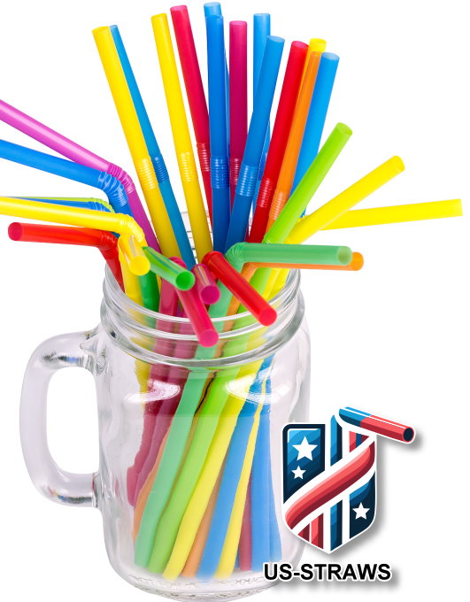 1 CASE - 6,500 (26x250) Flexible drinking straws 8.25 x 0.23 inch - color: mixed color