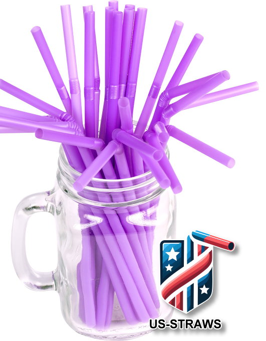 1 CASE - 6,500 (26x250) Flexible drinking straws 8.25 x 0.23 inch - color: purple
