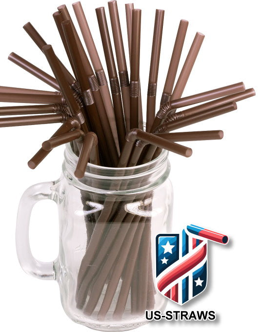 1 CASE - 6,500 (26x250) Flexible drinking straws 8.25 x 0.23 inch - color: brown