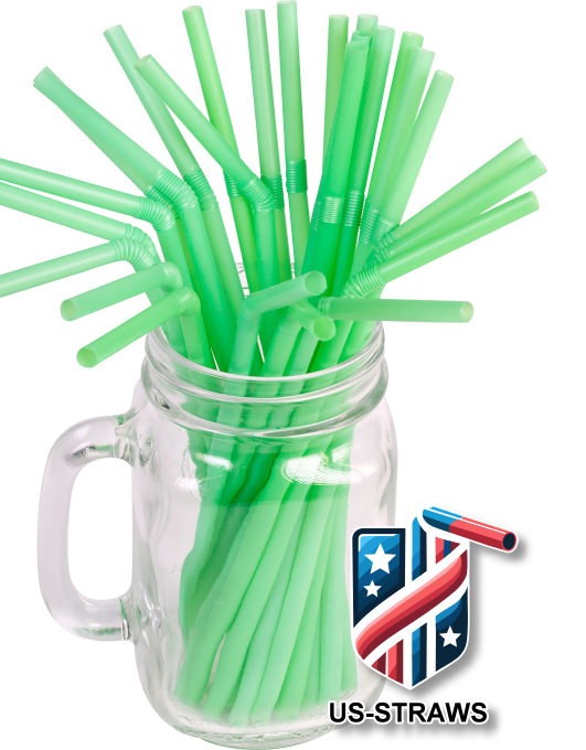 1 CASE - 6,500 (26x250) Flexible drinking straws 8.25 x 0.23 inch - color: mint