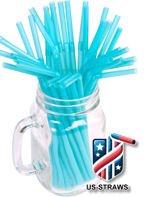 1 CASE - 6,500 (26x250) Flexible drinking straws 8.25 x 0.23 inch - color: aqua