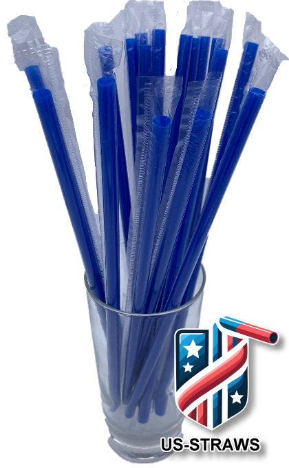 1 CASE - 2,500 (10x250) PLASTIC WRAPPED SMOOTHIE drinking straws 10 x 0.28 inch - color: blue
