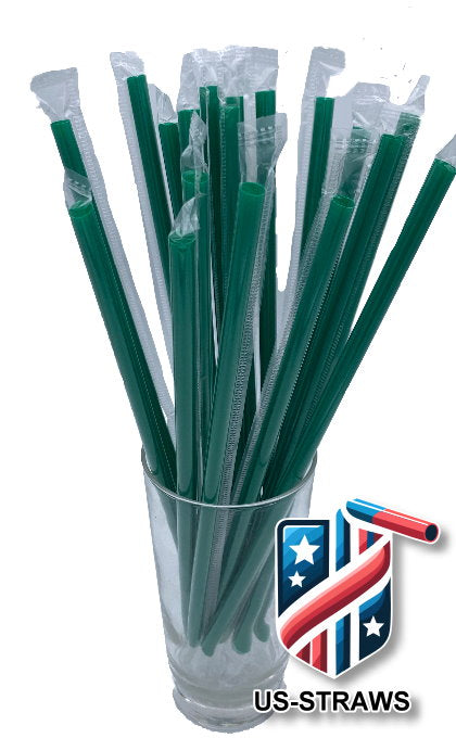 1 CASE - 2,500 (10x250) PLASTIC WRAPPED SMOOTHIE drinking straws 10 x 0.28 inch - color: green