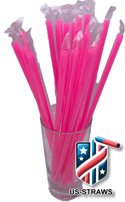 1 CASE - 2,500 (10x250) PLASTIC WRAPPED SMOOTHIE drinking straws 10 x 0.28 inch - color: pink