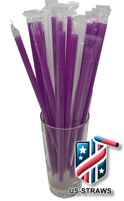 1 CASE - 2,500 (10x250) PLASTIC WRAPPED SMOOTHIE drinking straws 10 x 0.28 inch - color: purple