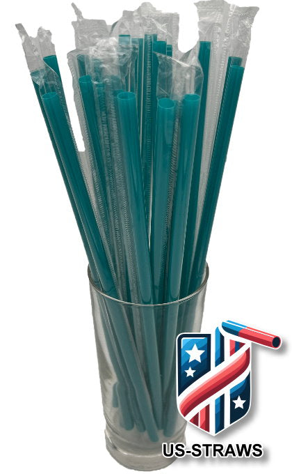 1 CASE - 2,500 (10x250) PLASTIC WRAPPED SMOOTHIE drinking straws 10 x 0.28 inch - color: aqua