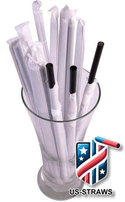 1 CASE - 2,500 (10x250) PAPER WRAPPED SMOOTHIE drinking straws 10 x 0.28 inch - color: black