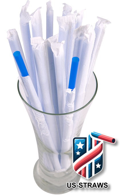 1 CASE - 2,500 (10x250) PAPER WRAPPED SMOOTHIE drinking straws 10 x 0.28 inch - color: blue