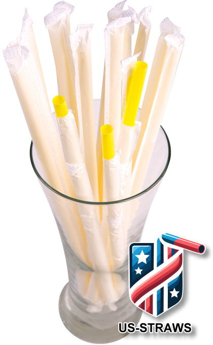 1 CASE - 2,500 (10x250) PAPER WRAPPED SMOOTHIE drinking straws 10 x 0.28 inch - color: yellow