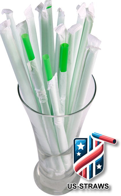 1 CASE - 2,500 (10x250) PAPER WRAPPED SMOOTHIE drinking straws 10 x 0.28 inch - color: green