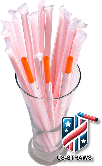 1 CASE - 2,500 (10x250) PAPER WRAPPED SMOOTHIE drinking straws 10 x 0.28 inch - color: orange