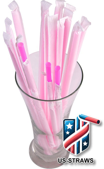 1 CASE - 2,500 (10x250) PAPER WRAPPED SMOOTHIE drinking straws 10 x 0.28 inch - color: pink
