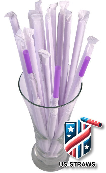 1 CASE - 2,500 (10x250) PAPER WRAPPED SMOOTHIE drinking straws 10 x 0.28 inch - color: purple