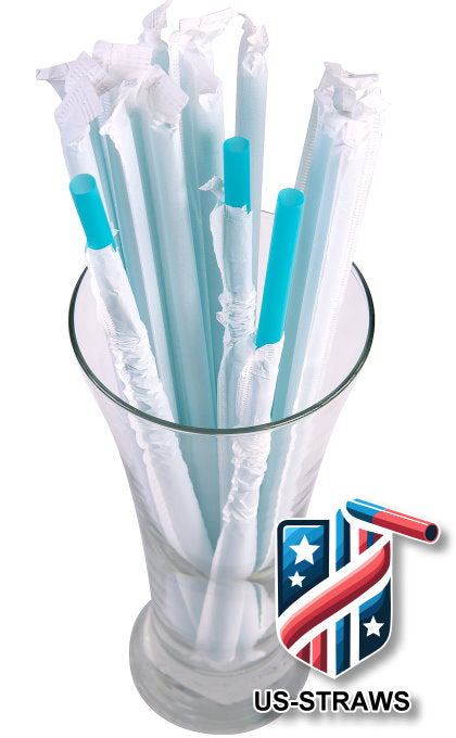 1 CASE - 2,500 (10x250) PAPER WRAPPED SMOOTHIE drinking straws 10 x 0.28 inch - color: aqua