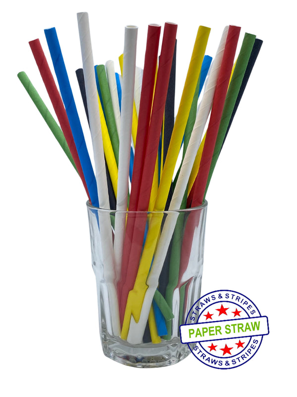 1 CASE - 7,500 (30x250) PAPER JUMBO drinking straws 7.75 x 0.25 Inch - color: mixed