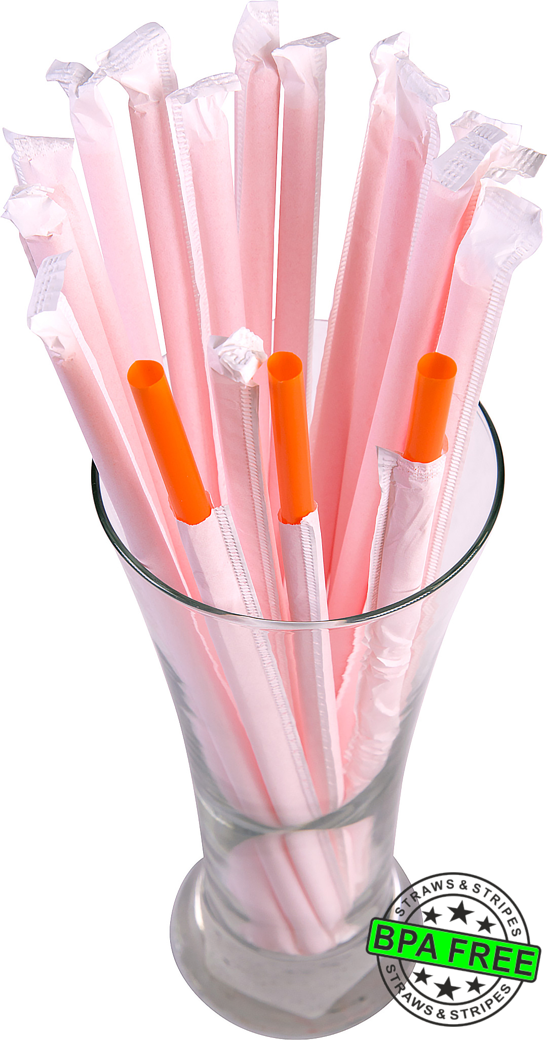 1 CASE - 2,500 (10x250) PAPER WRAPPED SMOOTHIE drinking straws 10 x 0.28 inch - color: orange